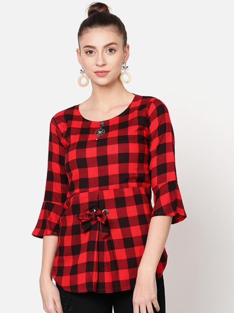 

V2 Value & Variety Red & Black Checked A-Line Longline Top
