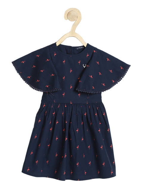 

Allen Solly Junior Girls Navy Blue & Orange Printed Pure Cotton A-Line Dress