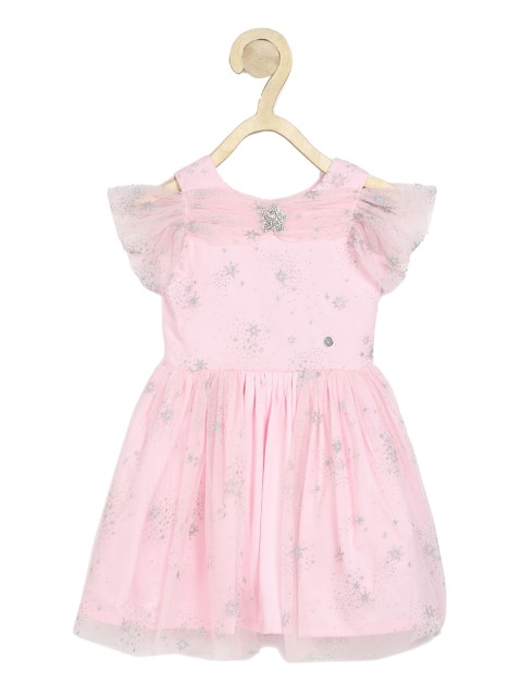 

Allen Solly Junior Girls Peach-Coloured & Silver-Toned Embellished A-Line Dress