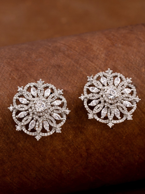 

Studio Voylla Silver-Plated White CZ Studded Floral Studs