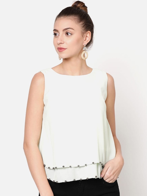 

V2 Value & Variety Green Crepe Tiered Crop Top