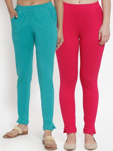 

TAG 7 Women Pack Of 2 Solid Straight-Fit Ankle-Length Leggings, Turquoise blue