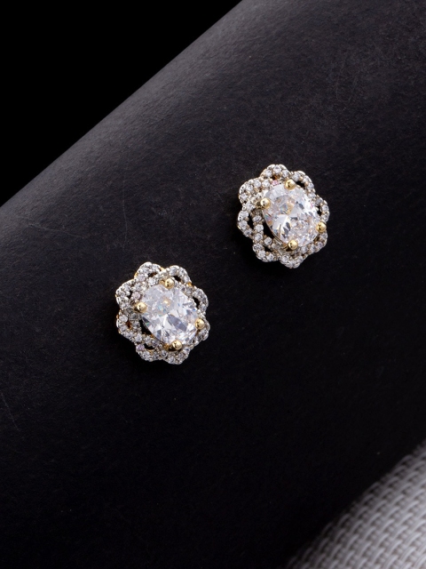 

Studio Voylla Gold-Plated & White CZ Studded Floral Studs