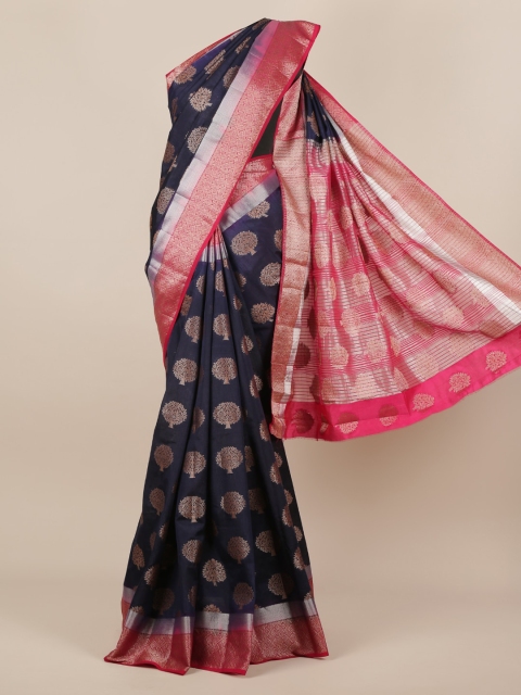 

Pothys Navy Blue & Pink Jute Silk Woven Design Saree