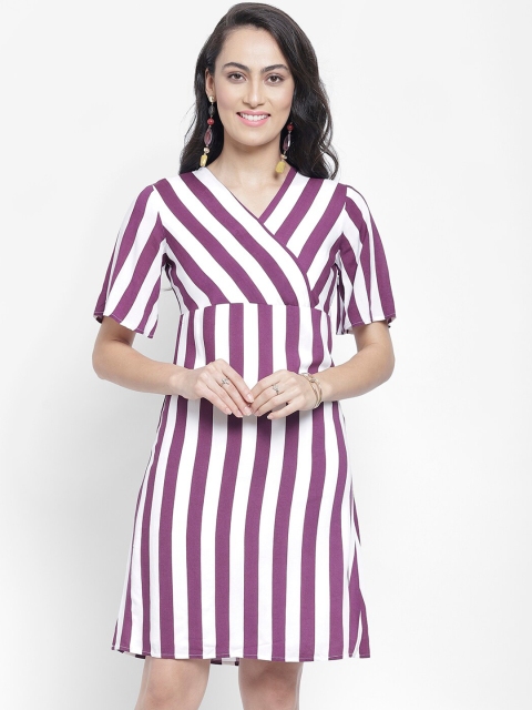 

NIXX Women Mauve & White Striped Wrap Dress