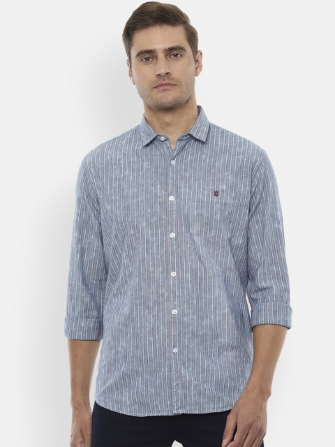 

Louis Philippe Jeans Men Blue & Red Slim Fit Striped Cotton Casual Shirt