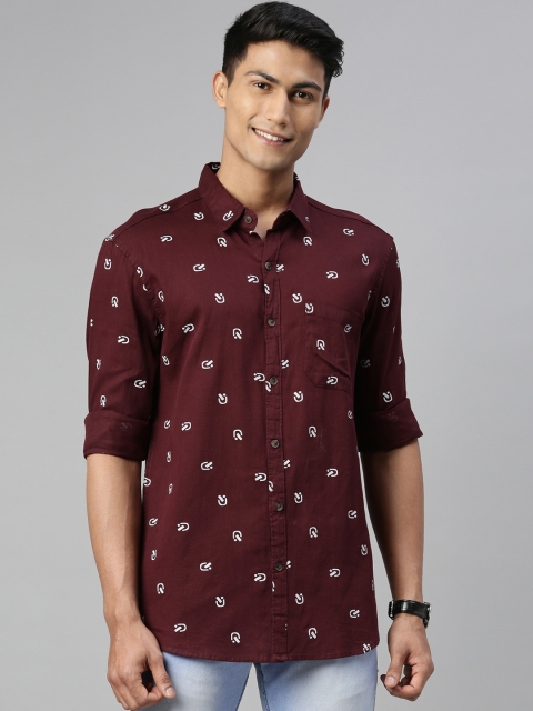 

William White Men Maroon Slim Fit Printed Casual Shirt