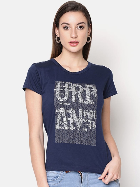 

V2 Value & Variety Navy Blue Printed Chambray Regular Top