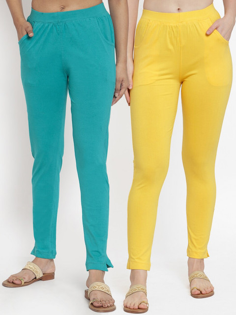 

TAG 7 Women Pack Of 2 Solid Straight-Fit Ankle-Length Leggings, Turquoise blue