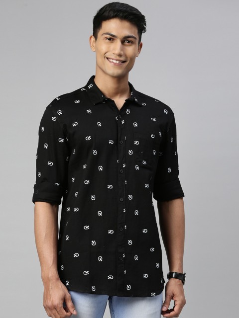 

William White Men Black Slim Fit Printed Casual Shirt
