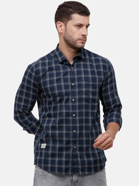 

Alan Scott Men Navy Blue & White Regular Fit Checked Pure Cotton Casual Shirt