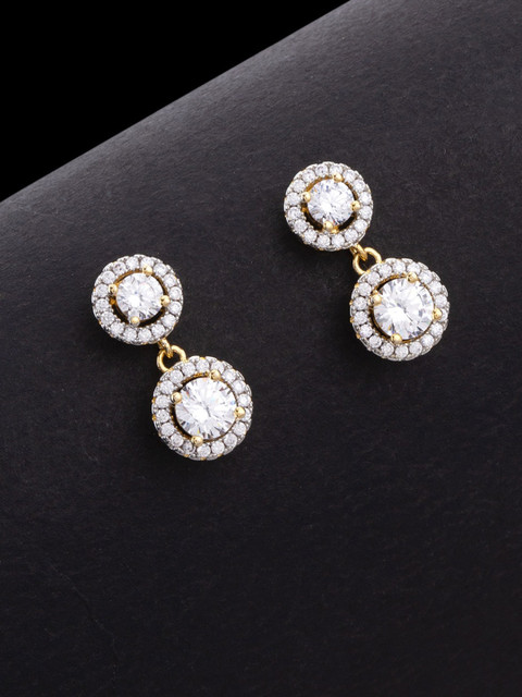 

Studio Voylla Gold-Plated & White CZ Studded Contemporary Drop Earrings