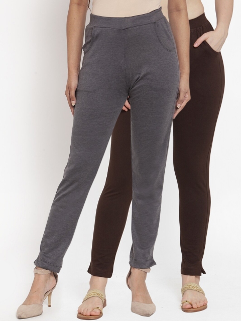 

TAG 7 Women Pack Of 2 Solid Ankle-Length Straight-Fit Leggings, Grey