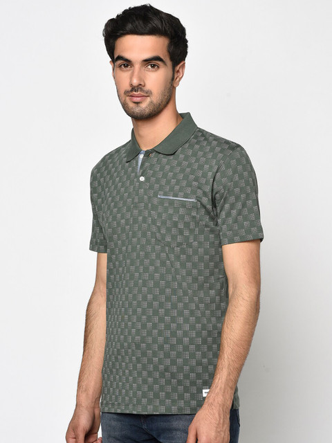 

Octave Men Olive Green Printed Polo Collar T-shirt