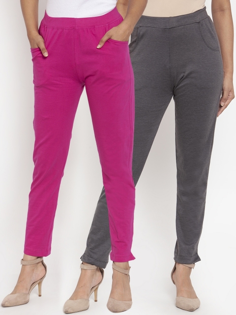

TAG 7 Women Pack Of 2 Solid Straight-Fit Ankle-Length Leggings, Grey