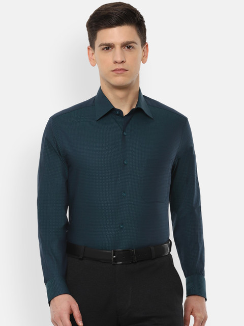 

Louis Philippe Men Green Cotton Regular Fit Self Design Formal Shirt