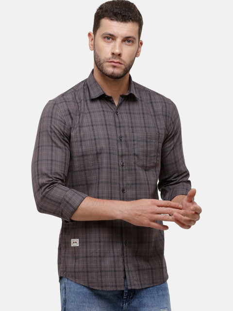 

Alan Scott Men Grey Regular Fit Checked Pure Cotton Casual Shirt