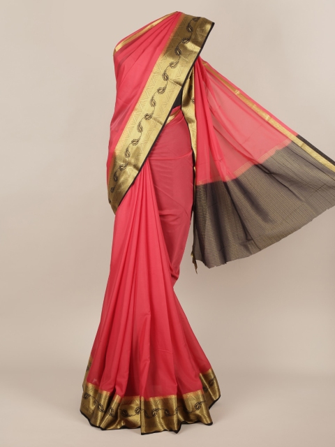 

Pothys Red & Gold-Toned Poly Chiffon Solid Saree