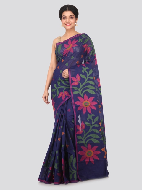 

PinkLoom Blue Woven Design Pure Cotton Handloom Saree