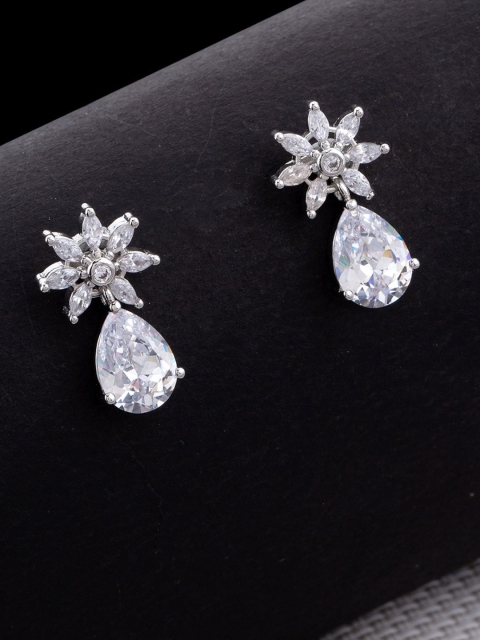 

Studio Voylla Rhodium-Plated White CZ Studded Contemporary Studs