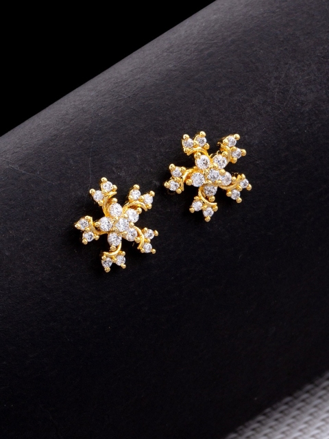 

Studio Voylla Gold-Plated & White CZ Studded Floral Studs