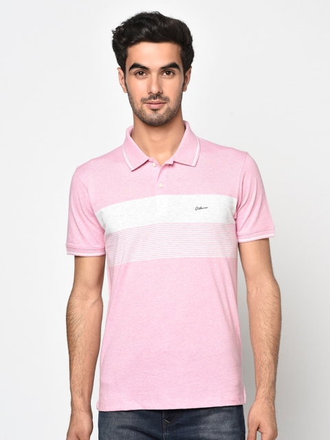 

Octave Men Pink Striped Polo Collar T-shirt