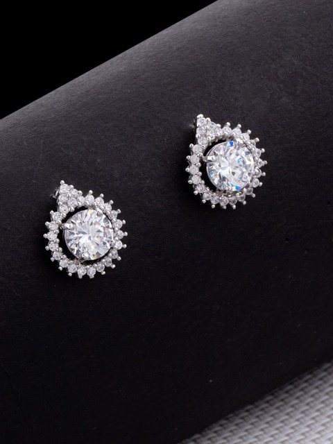

Studio Voylla Rhodium-Plated White CZ Studded Contemporary Studs
