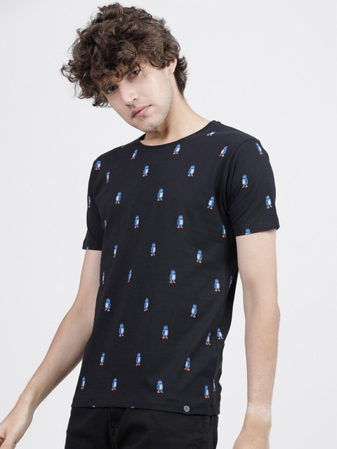 

LOCOMOTIVE Men Black & Blue Cotton Printed Polo Collar T-shirt