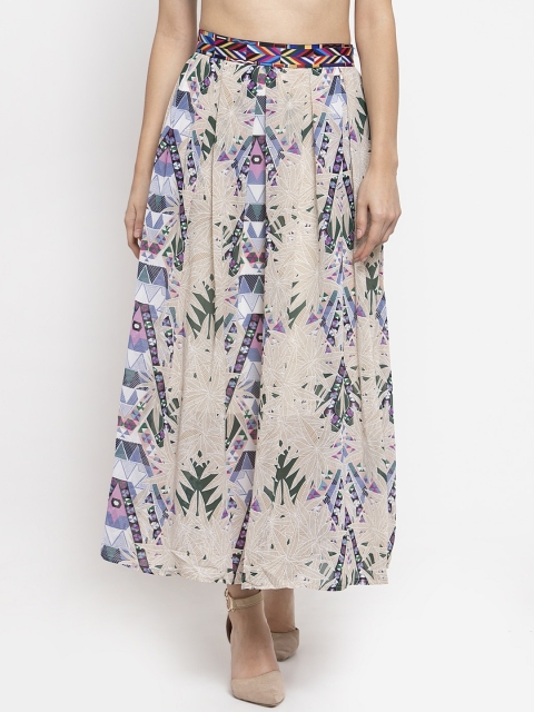 

Global Republic Women Blue & Beige Printed Flared Maxi Skirt