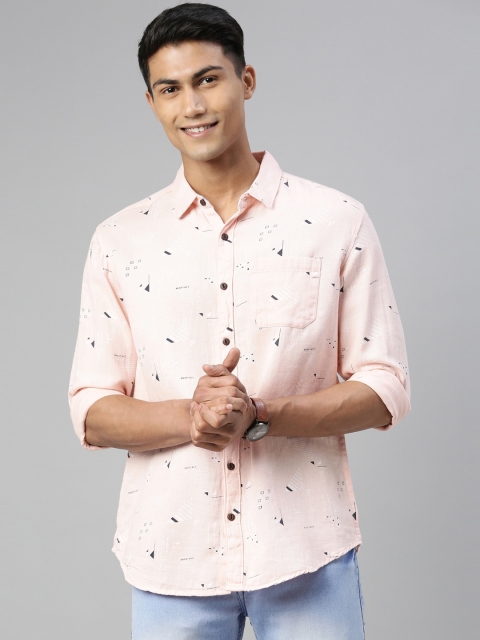 

William White Men Pink Slim Fit Printed Casual Shirt