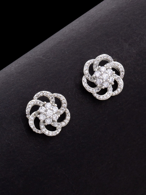 

Studio Voylla Rhodium-Plated White CZ Studded Floral Studs