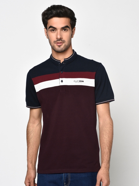 

Octave Men Maroon Colourblocked Mandarin Collar T-shirt