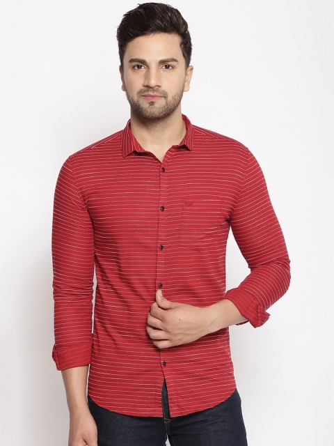 

SHOWOFF Men Red & White Cotton Classic Slim Fit Striped Casual Shirt