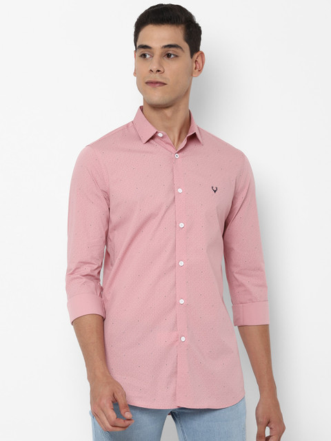 

Allen Solly Men Pink & Navy Blue Slim Fit Printed Casual Shirt