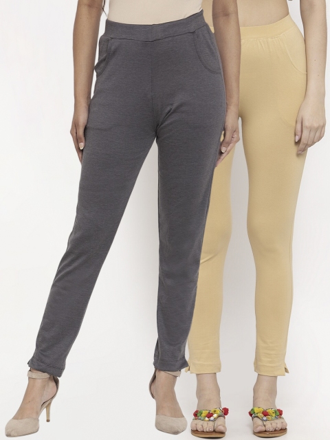 

TAG 7 Women Pack Of 2 Solid Ankle-Length Straight-Fit Leggings, Grey
