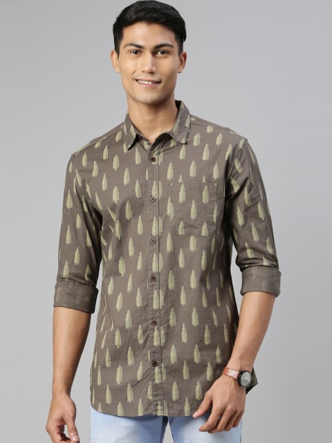 

William White Men Green Slim Fit Printed Casual Shirt