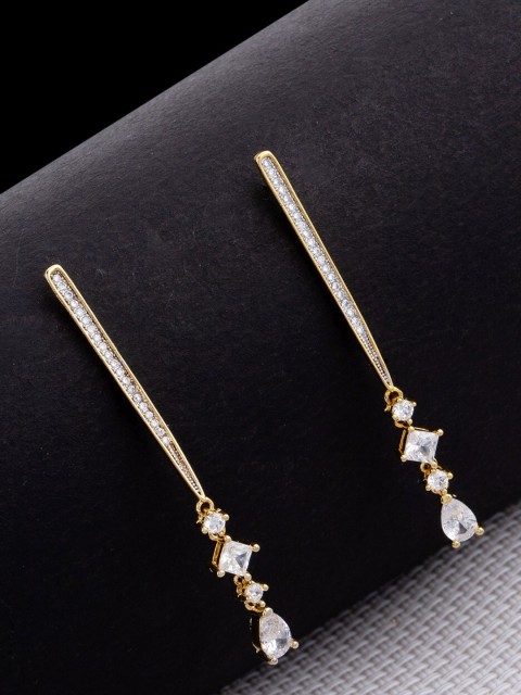 

Studio Voylla Gold-Plated CZ Studded Contemporary Drop Earrings