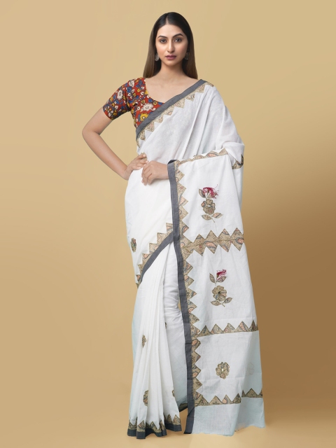 

Unnati Silks White Pure Cotton Printed Kasavu Handloom Saree