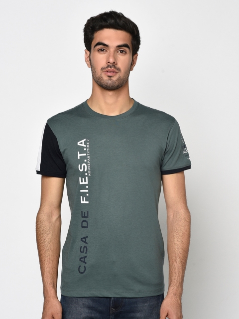 

Octave Men Olive Green Printed Round Neck T-shirt