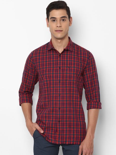 

Allen Solly Men Rust Orange & Navy Blue Slim Fit Checked Casual Shirt
