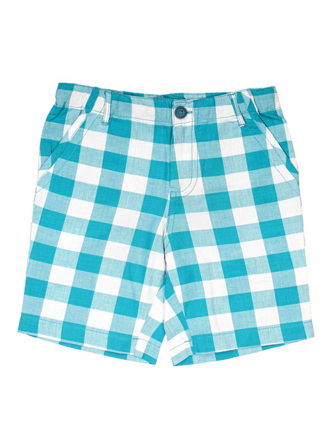 

Lil Lollipop Boys Blue & White Cotton Checked Regular Fit Shorts