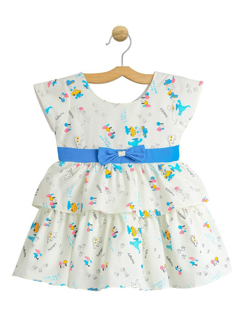 

The Magic Wand Infant Girls White & Blue Cotton Printed Fit and Flare Dress