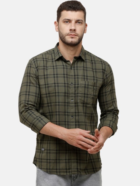 

Alan Scott Men Green Regular Fit Checked Pure Cotton Casual Shirt