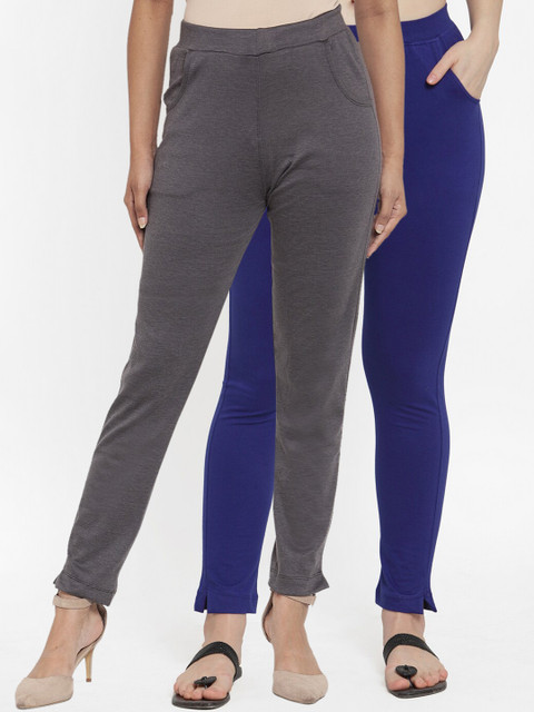 

TAG 7 Women Pack Of 2 Solid Straight-fit Ankle-Length Leggings, Grey