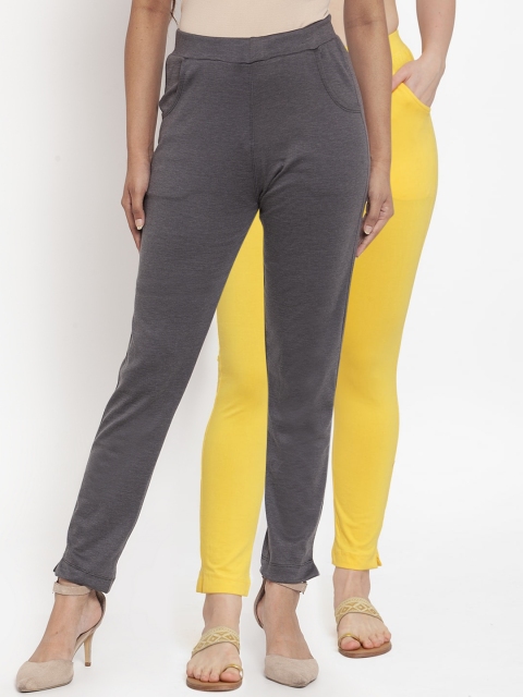 

TAG 7 Women Pack Of 2 Solid Straight-Fit Ankle-Length Leggings, Grey