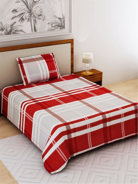 

Salona Bichona Red & Grey Geometric 144 TC Polyester 1 Single Bedsheet with 1 Pillow Covers