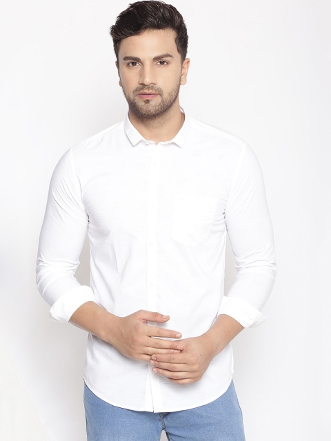 

SHOWOFF Men White Cotton Classic Slim Fit Solid Casual Shirt