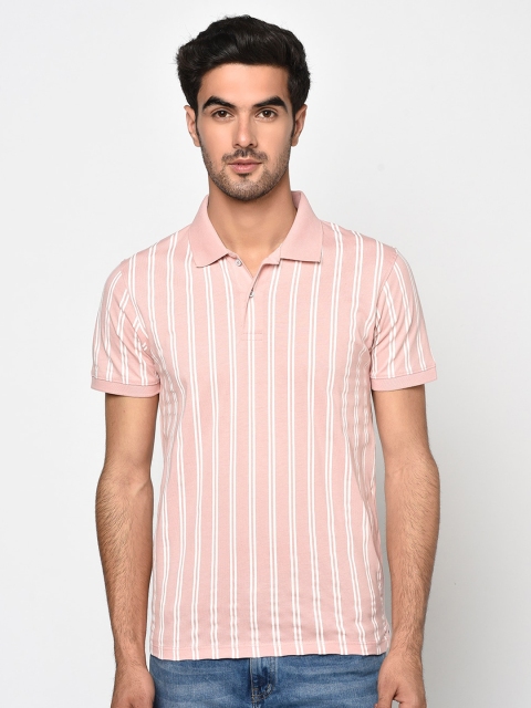 

Octave Men Pink Striped Polo Collar T-shirt