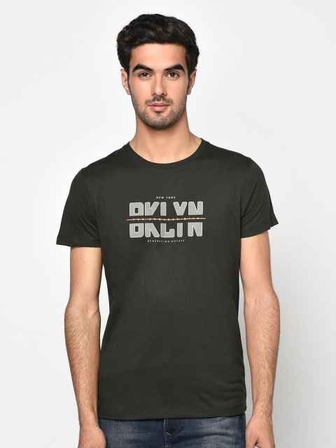 

Octave Men Olive Green Printed Round Neck T-shirt