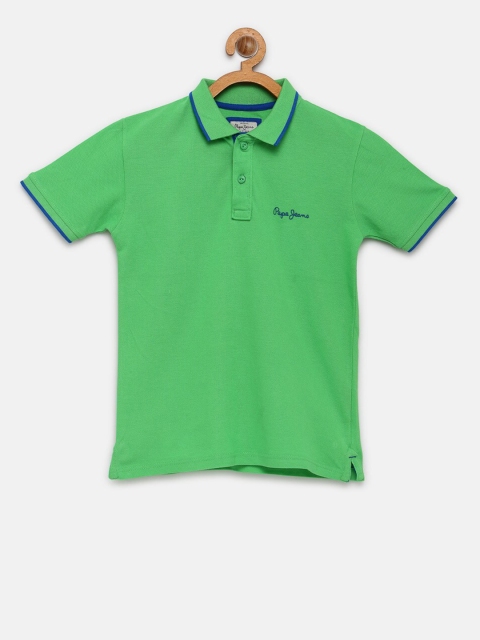 

Pepe Jeans Boys Green Solid Pure Cotton Polo Collar Pure Cotton T-shirt